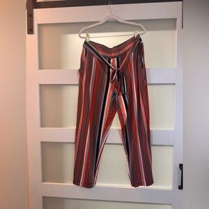 Striped Tie-Waist Wide Leg Pants - Red & Black